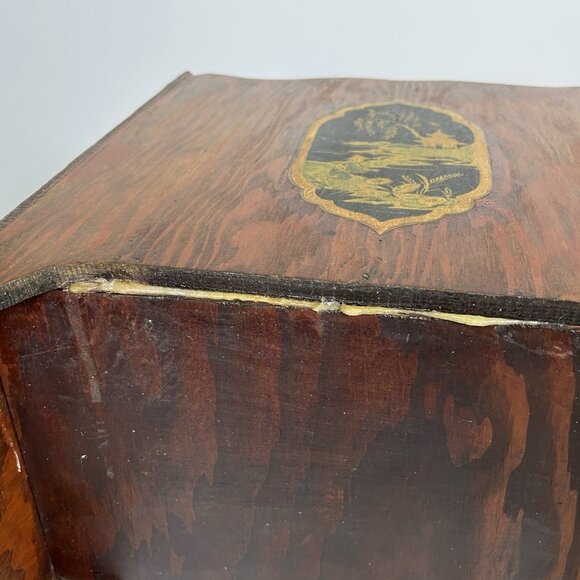 Vintage Wooden Magazine Rack Mid Century Chinoiserie Style with Asian Panels - Picture 9 of 13